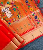 orange color paithani art silk saree with designer blouse