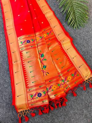 orange color paithani art silk saree with designer blouse 2