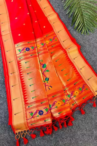 orange color paithani art silk saree with designer blouse