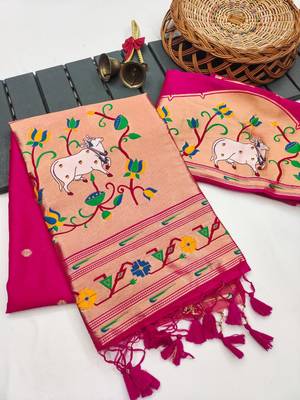 pink color paithani art silk saree with designer blouse 1