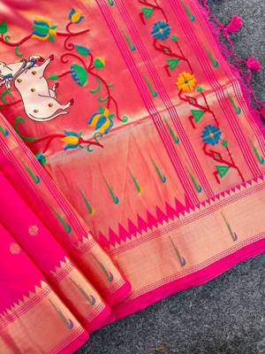 pink color paithani art silk saree with designer blouse 2