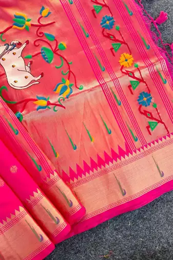 pink color paithani art silk saree with designer blouse