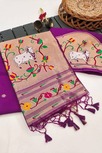 purple color paithani art silk saree with designer blouse