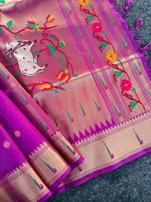 purple color paithani art silk saree with designer blouse 4