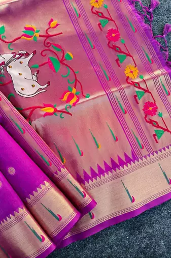 purple color paithani art silk saree with designer blouse