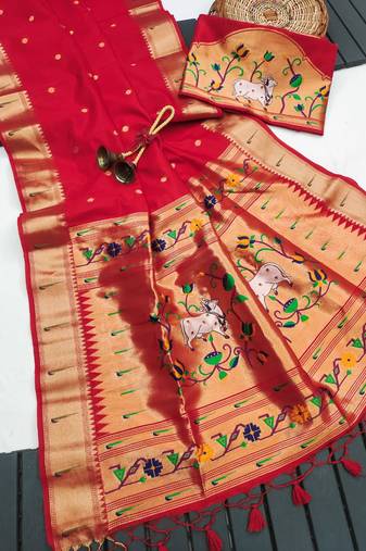 red color paithani art silk saree with designer blouse