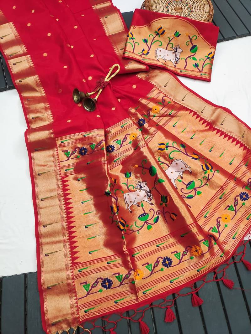 red color paithani art silk saree with designer blouse