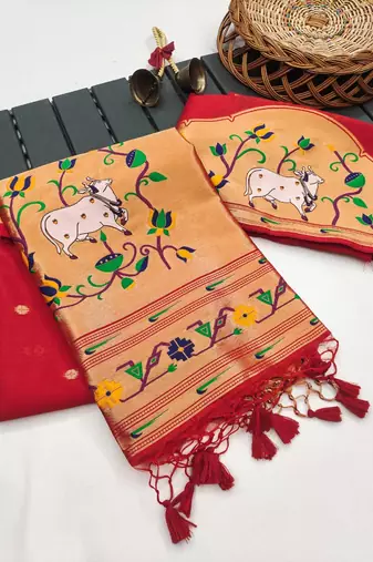 red color paithani art silk saree with designer blouse