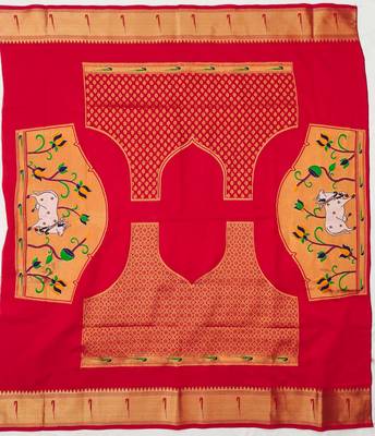 red color paithani art silk saree with designer blouse 3