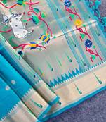 teal color paithani art silk saree with designer blouse