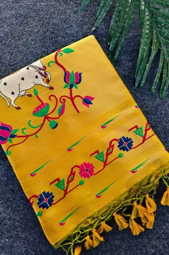 yellow color paithani art silk saree with designer blouse