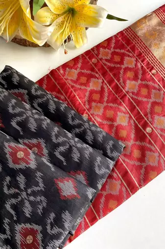 black color art silk saree with contrast blouse