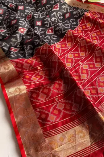 black color art silk saree with contrast blouse