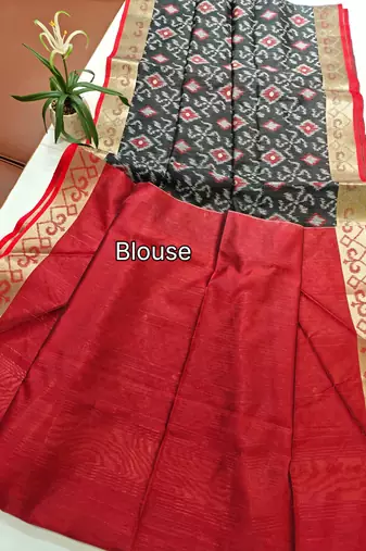 black color art silk saree with contrast blouse