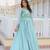 Sky Blue Color Chinnon Silk Print With Embroidery Work Party Wear Gown