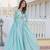 Sky Blue Color Chinnon Silk Print With Embroidery Work Party Wear Gown