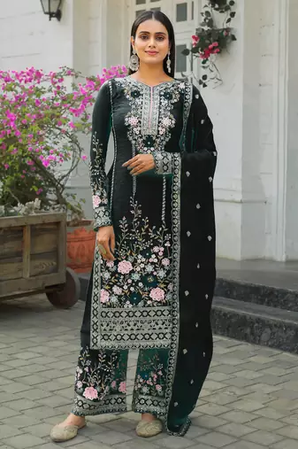 Black CHINNON SILK EMBROIDERY WORK FULLY  SALWAR SUIT