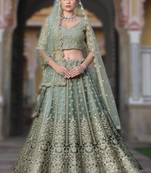 GREEN Pure Butterfly Net Embroidered Lehenga Choli with Dupatta     Sequins & Diamond Work Bridal Wedding