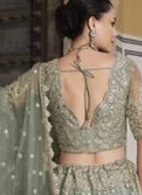 GREEN Pure Butterfly Net Embroidered Lehenga Choli with Dupatta     Sequins & Diamond Work Bridal Wedding 2