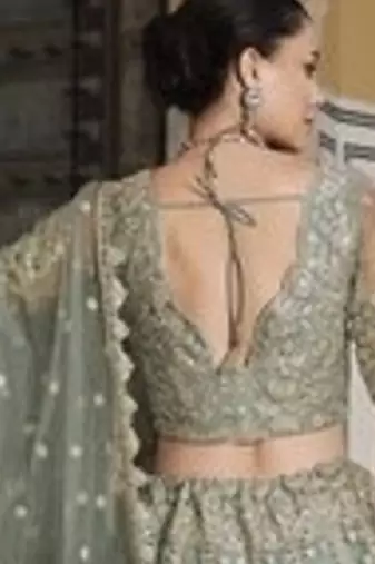 GREEN Pure Butterfly Net Embroidered Lehenga Choli with Dupatta     Sequins & Diamond Work Bridal Wedding