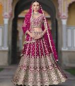 RANI PINK Pure Butterfly Net Embroidered Lehenga Choli with Dupatta     Sequins & Diamond Work Bridal Wedding