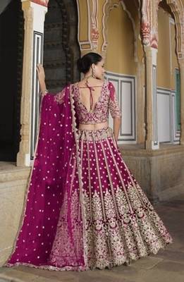 RANI PINK Pure Butterfly Net Embroidered Lehenga Choli with Dupatta   Sequins & Diamond Work Bridal Wedding 2