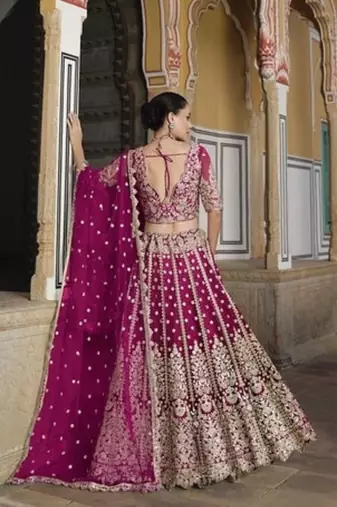 RANI PINK Pure Butterfly Net Embroidered Lehenga Choli with Dupatta     Sequins & Diamond Work Bridal Wedding