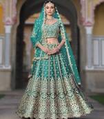 SEA GREEN Pure Butterfly Net Embroidered Lehenga Choli with Dupatta     Sequins & Diamond Work Bridal Wedding