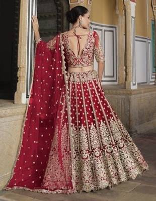 RED Pure Butterfly Net Embroidered Lehenga Choli with Dupatta   Sequins & Diamond Work Bridal Wedding 2