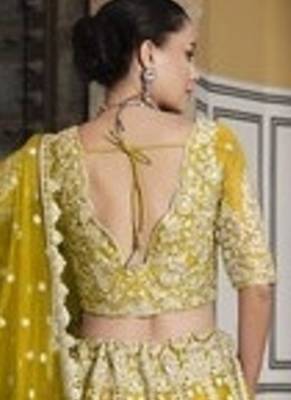 YELLOW Pure Butterfly Net Embroidered Lehenga Choli with Dupatta   Sequins & Diamond Work Bridal Wedding 2