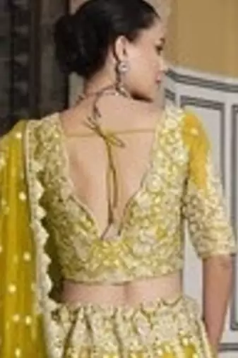 YELLOW Pure Butterfly Net Embroidered Lehenga Choli with Dupatta     Sequins & Diamond Work Bridal Wedding