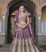 WINE Pure Butterfly Net Embroidered Lehenga Choli with Dupatta     Sequins & Diamond Work Bridal Wedding