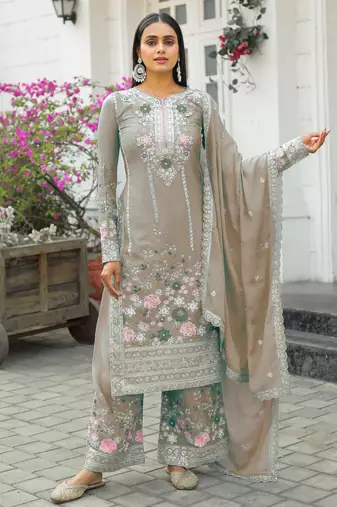 Chiku CHINNON SILK EMBROIDERY WORK FULLY SALWAR SUIT