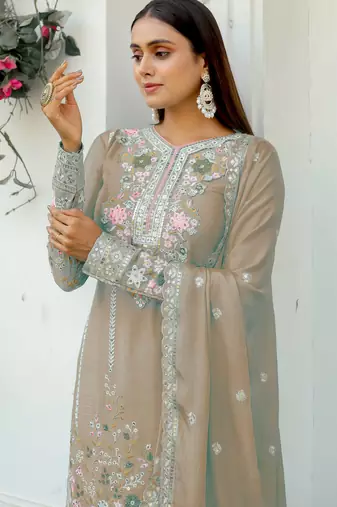 Chiku CHINNON SILK EMBROIDERY WORK FULLY SALWAR SUIT