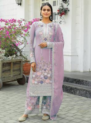 Lavender CHINNON SILK EMBROIDERY WORK FULLY SALWAR SUIT 1