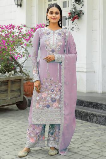Lavender CHINNON SILK EMBROIDERY WORK FULLY  SALWAR SUIT