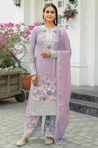 Lavender CHINNON SILK EMBROIDERY WORK FULLY  SALWAR SUIT