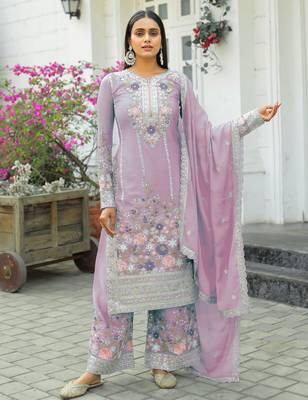 Lavender CHINNON SILK EMBROIDERY WORK FULLY SALWAR SUIT 2