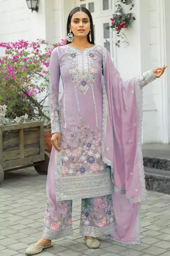 Lavender CHINNON SILK EMBROIDERY WORK FULLY SALWAR SUIT
