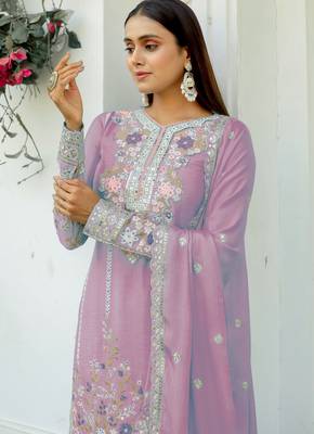 Lavender CHINNON SILK EMBROIDERY WORK FULLY SALWAR SUIT 3