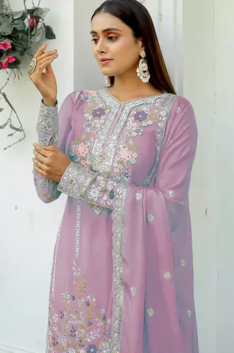 Lavender CHINNON SILK EMBROIDERY WORK FULLY SALWAR SUIT