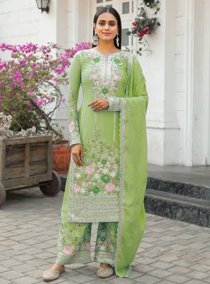 Pista Green CHINNON SILK EMBROIDERY WORK FULLY SALWAR SUIT 1