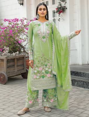 Pista Green CHINNON SILK EMBROIDERY WORK FULLY SALWAR SUIT 2