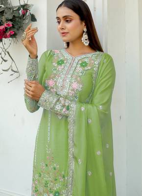 Pista Green CHINNON SILK EMBROIDERY WORK FULLY SALWAR SUIT 3