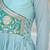Sky Blue Color Chinnon Silk Print With Embroidery Work Party Wear Gown