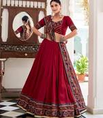 RED Tasar Silk Gamthi Print Lehenga Choli with Dupatta – Embossed Design & Gotta Patti Lace Work