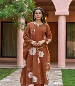 Women's Gorgeous Printed Work Muslin Fabric Straight Kurta Pant and Dupatta Set