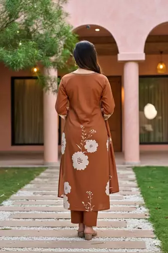 Women's Gorgeous Printed Work Muslin Fabric Straight Kurta Pant and Dupatta Set