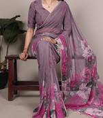 Graceful flow marble floral printed saree with delicate pearl lace
