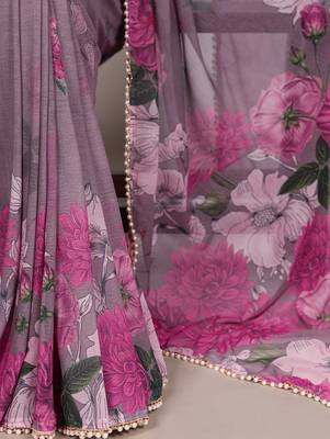 Graceful flow marble floral printed saree with delicate pearl lace 4